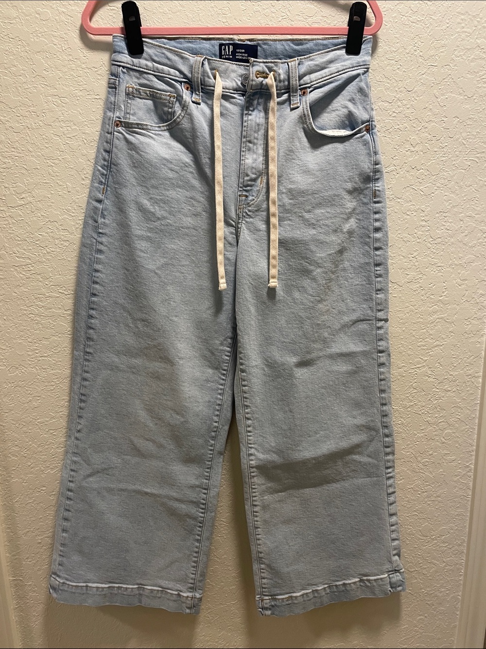 GAP Light Wash Relaxed Wide-Leg Jeans with Drawstring